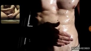 Hot Guy Cocky and Rubs Oil on Abs while i Cum