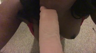 Ebony Babe gives Sloppy BJ Small Tits