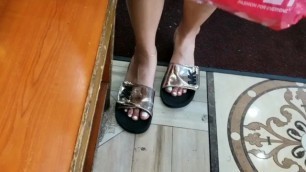 Candid Cute Redbone Feet at the Deli