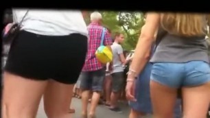 Candid Tiny Teen Jean Shorts Ass Walking Fast and Hard to Frame