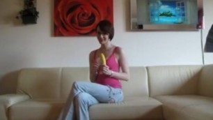 German Nerd MILF Masturbates with a Banana