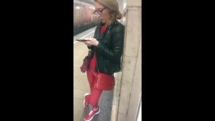 Public Cum on Blonde in Leather new