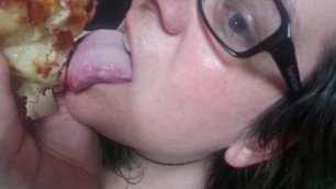 Trans Girl Licks Pizza like she'll Lick your Fat Cock