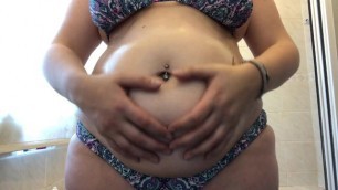 Huge Bloated Belly Rub in Bikini