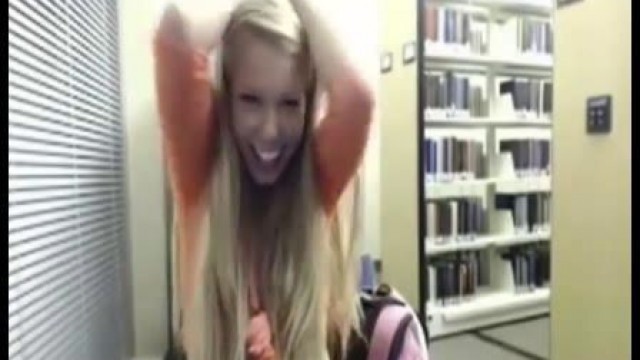 Hot blonde girl playing in public library - MOTHERLESS.COM