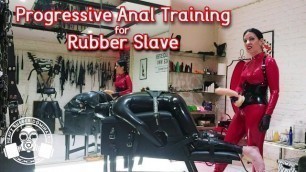 Progressive Anal Training for Rubber Slave - Lady Bellatrix with her Strap-on in Catsuit (teaser)